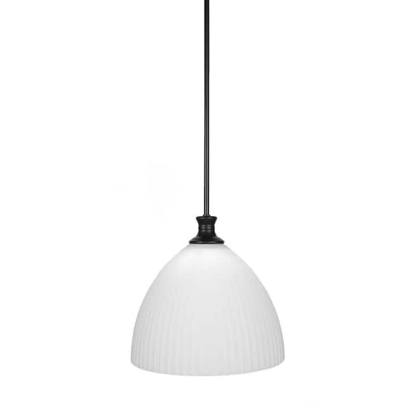 Unbranded Peabody 60-Watt 1-Light Matte Black Pendant Light with 14 in. Opal Frosted Glass Shade and No Bulb Included