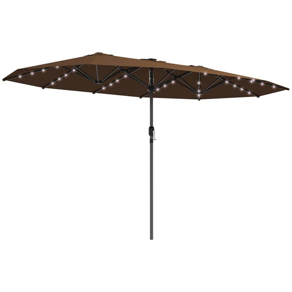 14.8 ft. Double Patio Umbrella in Coffee, Large Outdoor Umbrella Sun Shade 