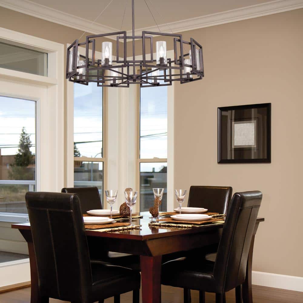 Bronze 35.5" Contemporary Candle Chandelier with Clear Glass