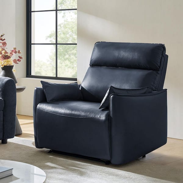 Nicola Navy Faux Leather Oversized Manual Recliner with High-density Foam Cushions