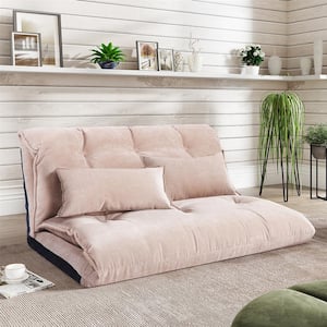 Beige Polyester Fabric Adjustable Folding Futon Sofa Chaise Lounge with 2-Pillows