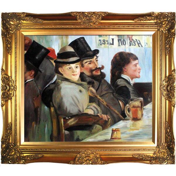 LA PASTICHE 28 in. x 32 in. "At The Cafe" by Edouard Manet Framed Wall Art