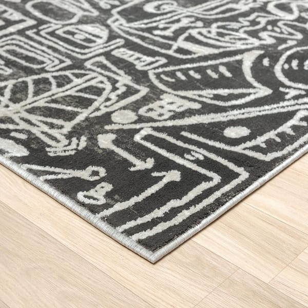 Sportsglyphs Black 7 ft. x 9 ft. Area Rug