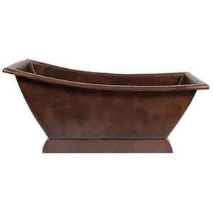 67 in. x 30 in. Hammered Copper Canoa Single Slipper Soaking Bathtub and Drain Package in Oil Rubbed Bronze