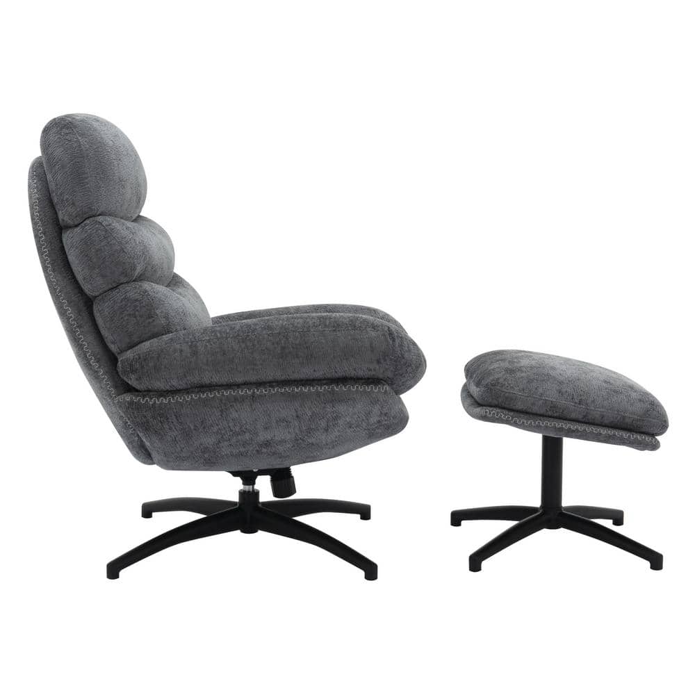 Gray Plush Swivel Reclining Lounge Chair with Footrest
