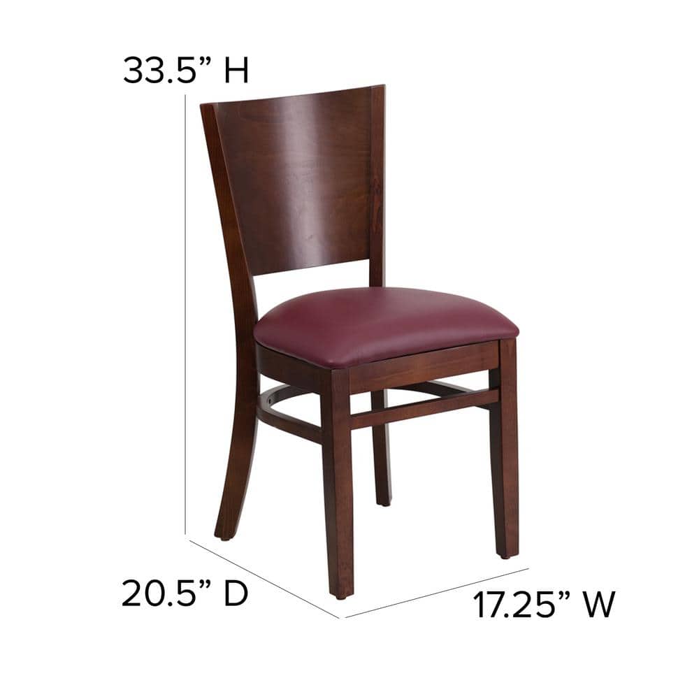 Elegant Walnut Wood Side Chair with Burgundy Vinyl Seat