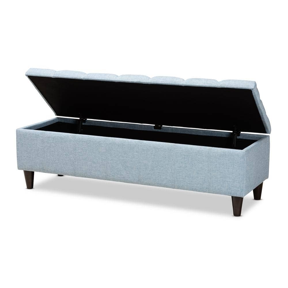 Light Blue Tufted Fabric Storage Bench Ottoman