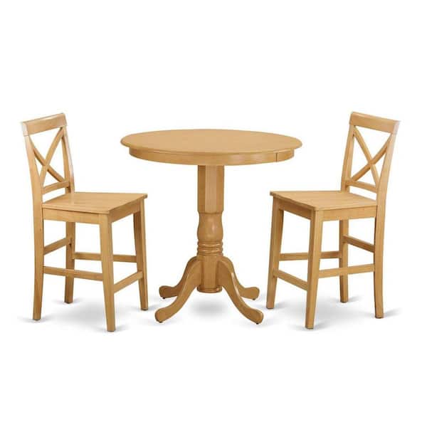 East West Furniture 3-Piece Natural Oak Finish Solid Wood Top - Dining Room Set - Seats 4