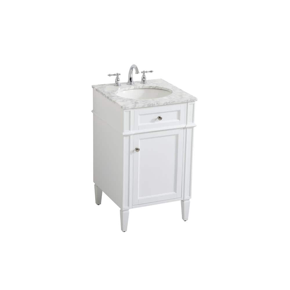 White Carrara Marble Single Sink Vanity with Storage Cabinet