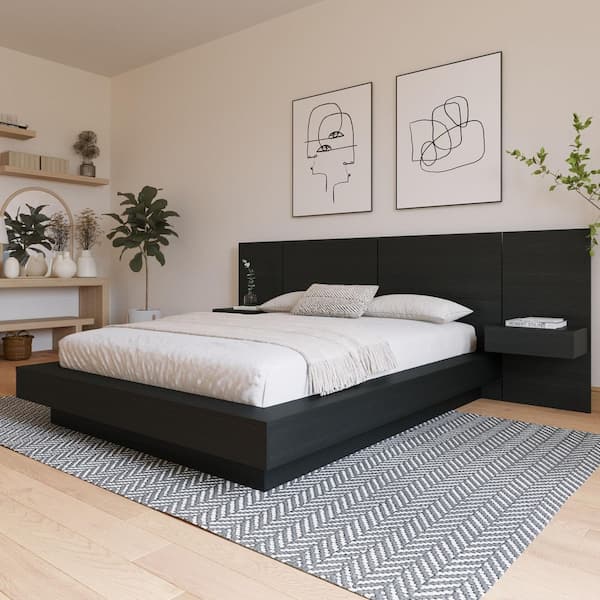 Napa 4-Piece Black Composite King Size Bedroom Set with Floating Nightstands