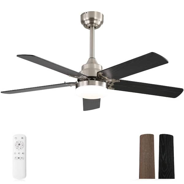 Sofucor 52 in. Indoor Downrod and Flush Mount LED Nickel Ceiling Fan with Light and Remote Control
