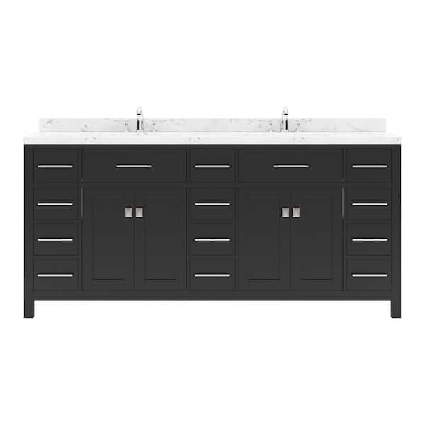 Virtu USA Caroline Parkway 72 in. W x 22 in. D x 35 in. H Double Sink Bath Vanity in Espresso with Quartz Top