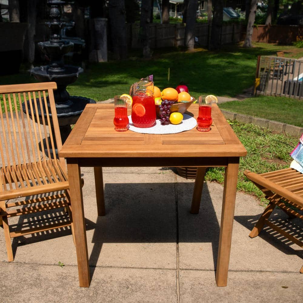 Sunnydaze Light Brown Teak Square Outdoor Dining Table