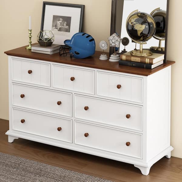 White Wood 7 Drawers 61 in. W Dresser