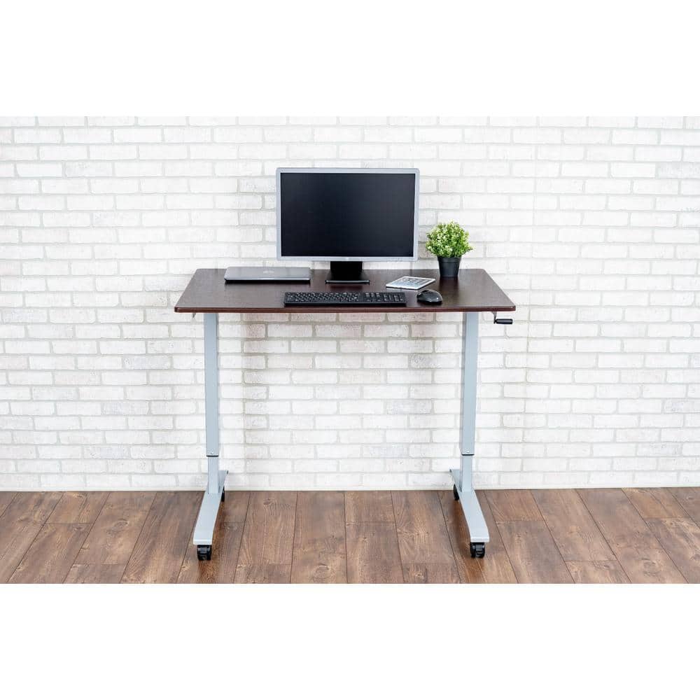 Adjustable Dark Walnut Wood Lectern with Lockable Casters