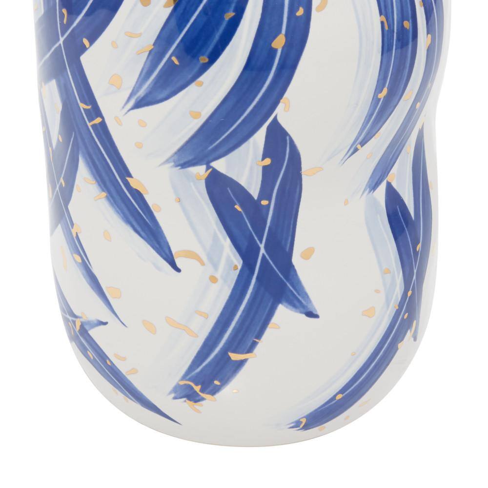 Contemporary Blue Ceramic Vase with Gold Flecks, 7" x 13"