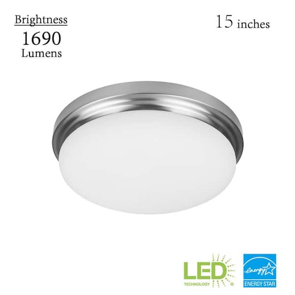 Hampton Bay Chilton 15 in. Light Brushed Nickel Adjustable CCT Integrated LED Flush Mount with Glass Shade