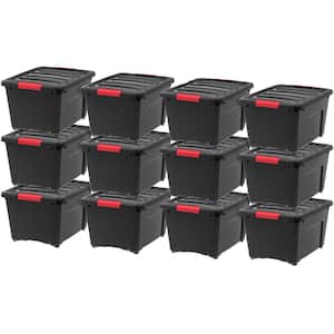 32 Qt. Stack and Pull Storage Container Box Bin System with Lids (12-Pack)