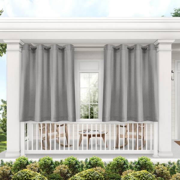 EXCLUSIVE HOME Biscayne Silver Solid Light Filtering Grommet Top Indoor/Outdoor Curtain, 54 in. W x 63 in. L (Set of 2)