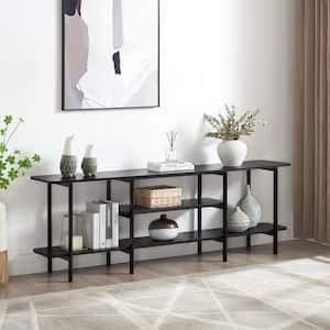 Celine 70.86 in. Modern Black Rectangle MDF Console Table with 3 Shelves