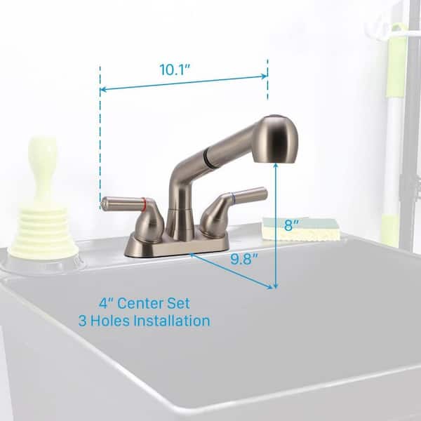 8 in. H x 10.1 in. W x 9.8 in. D Brushed Nickel Utility Sink Faucet, Laundry Room Faucet with Pull Out Sprayer