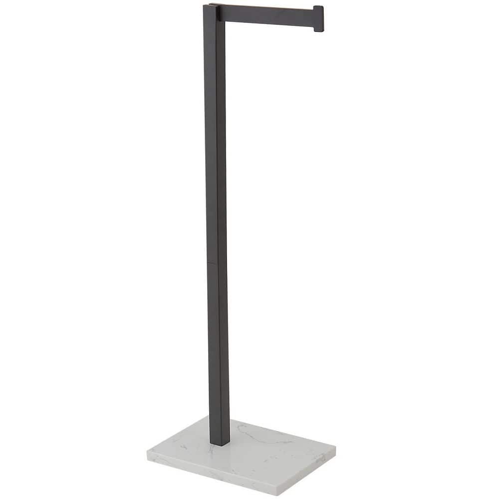 Matte Black Freestanding Toilet Paper Holder with Marble Base