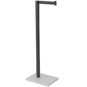 Freestanding Toilet Paper Holder with Natural Marble Base in Matte Black