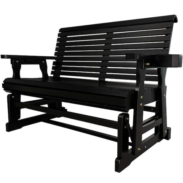 2-Person Wood Outdoor Glider with Cup Holders, All-Weather, Supports Up to 800 lbs. Black