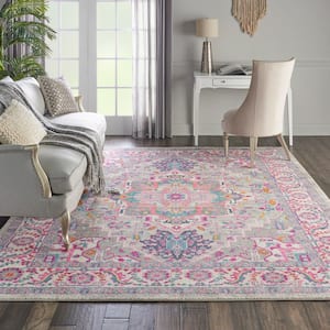 Passion Light Grey/Pink 8 ft. x 10 ft. Persian Medallion Transitional Area Rug