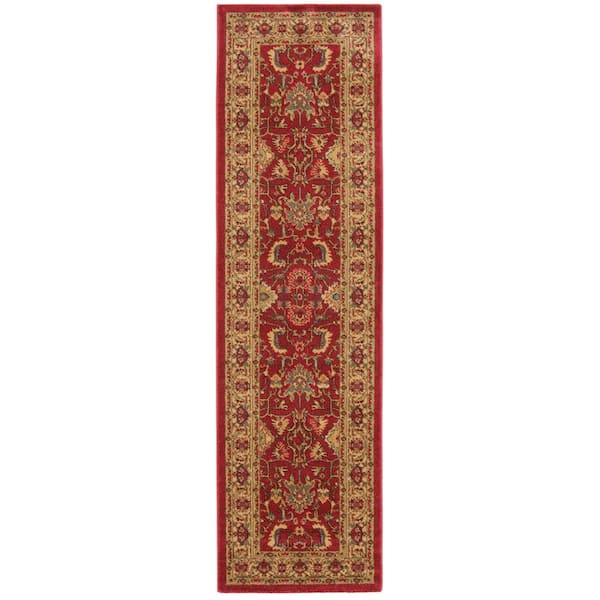 Mahal 2 ft. x 10 ft. Red/Beige Border Ornate Runner Rug