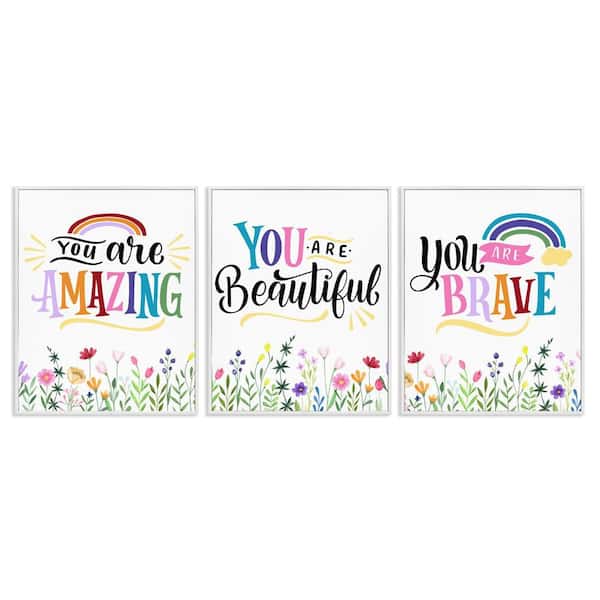 Confidence Sentiments with Florals by Kim Allen 3 Piece White Framed Typography Giclee Art Print 30 in. x 24 in.