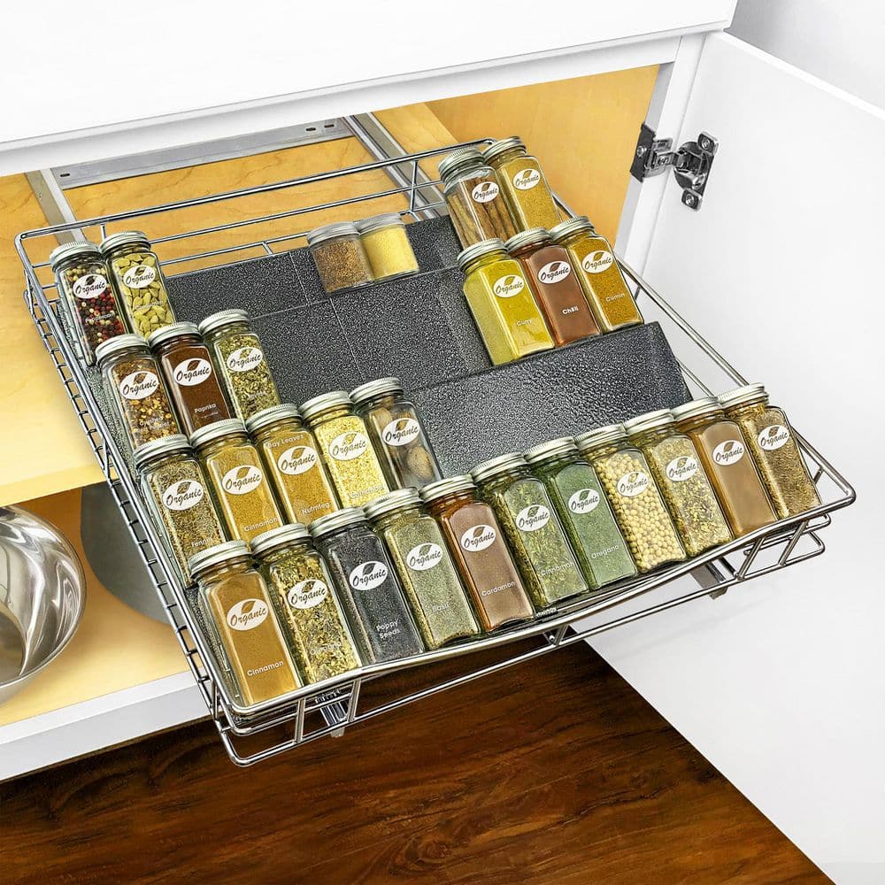 Expandable Silver Steel 4-Tier Spice Rack Organizer