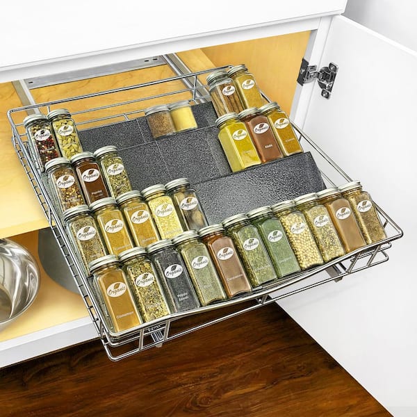 LYNK PROFESSIONAL Silver Metallic Expandable Spice Rack Drawer Organizer -  4-Tier Spice Rack for Kitchen Drawers, Spice Drawer Organizer 4304142PK -  The Home Depot