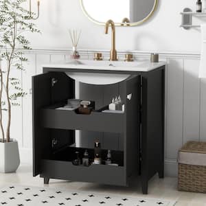 30 in. W x 18 in. D x 34 in. H Single Sink Bath Vanity in Black with White Ceramic Top