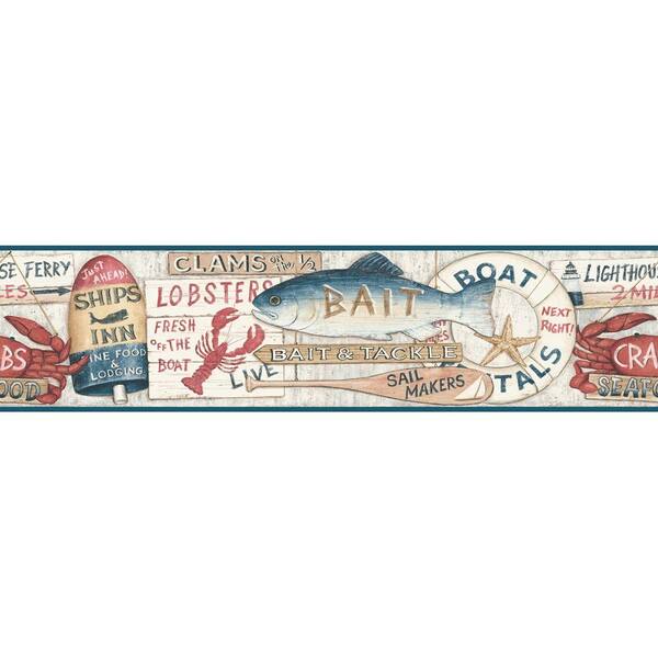 The Wallpaper Company 6.83 in. x 15 ft. Blue and Red Nautical Signs Border