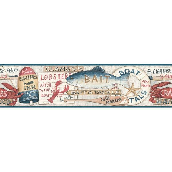 The Wallpaper Company 8 in. x 10 in. Blue and Red Nautical Signs Border Sample