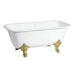Modern 67 in. Cast Iron Polished Brass Double Ended Clawfoot Bathtub in White
