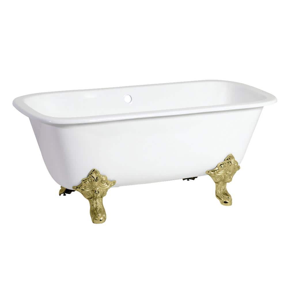 Modern 67 in. Cast Iron Polished Brass Clawfoot Double Ended Bathtub in Whi