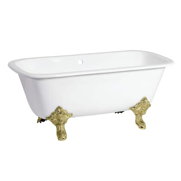Modern 67 in. Cast Iron Polished Brass Clawfoot Double Ended Bathtub in White