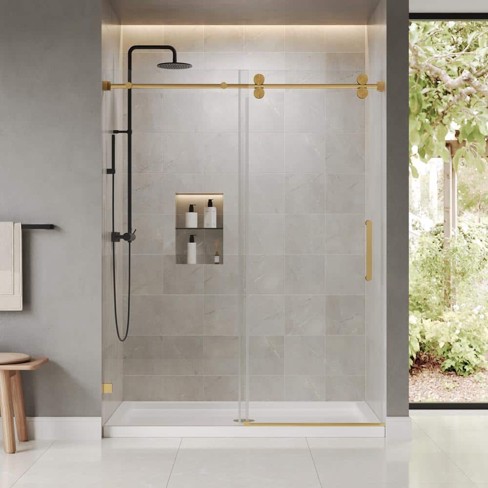 Concord 60" Gold Frameless Sliding Shower Door with Tempered Glass