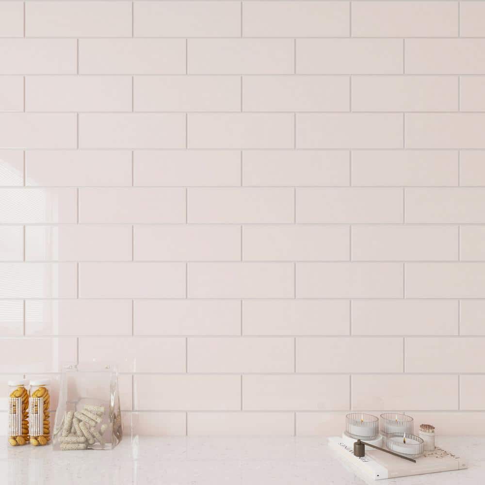 Rose Pale Pink 4" x 12" Glass Subway Wall Tile
