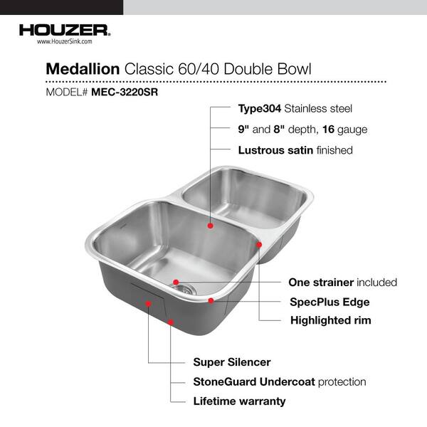 HOUZER Medallion Classic Series Undermount Stainless Steel 32 in