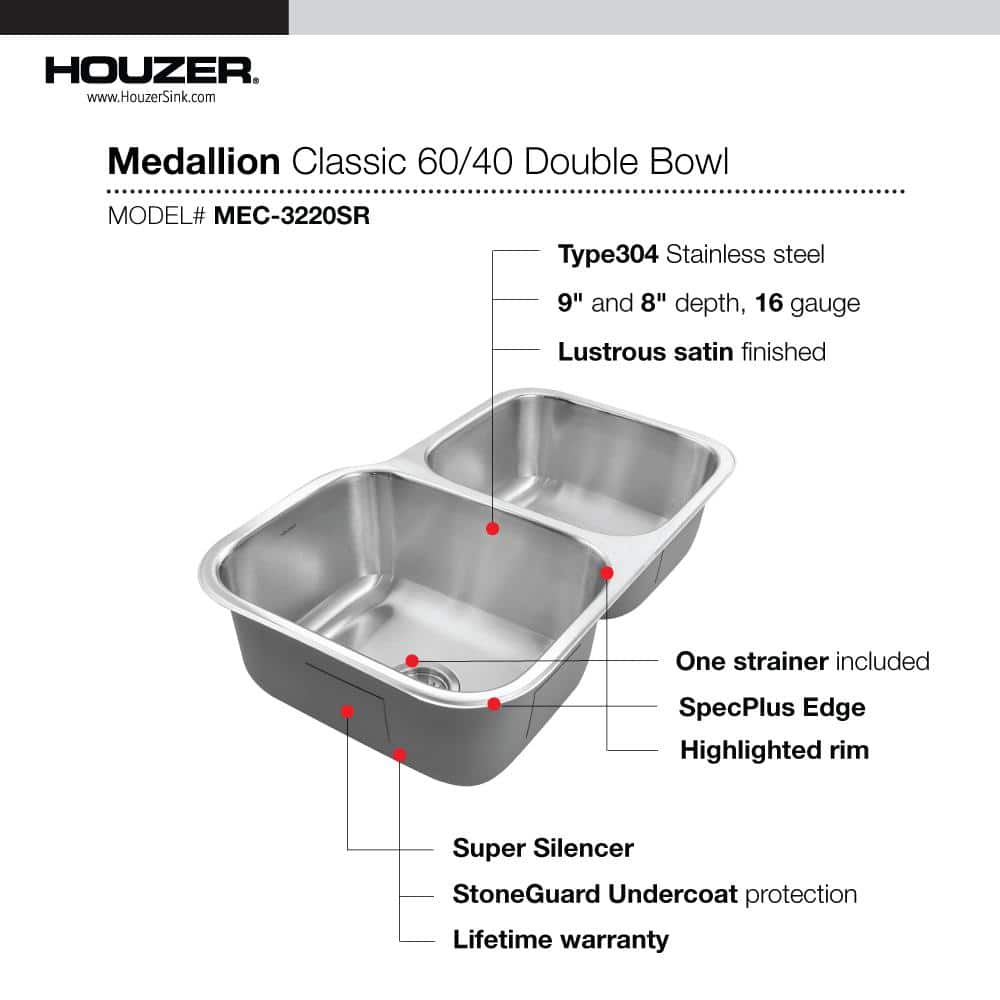 Medallion Classic 31.5'' Stainless Steel Double Bowl Undermount Sink