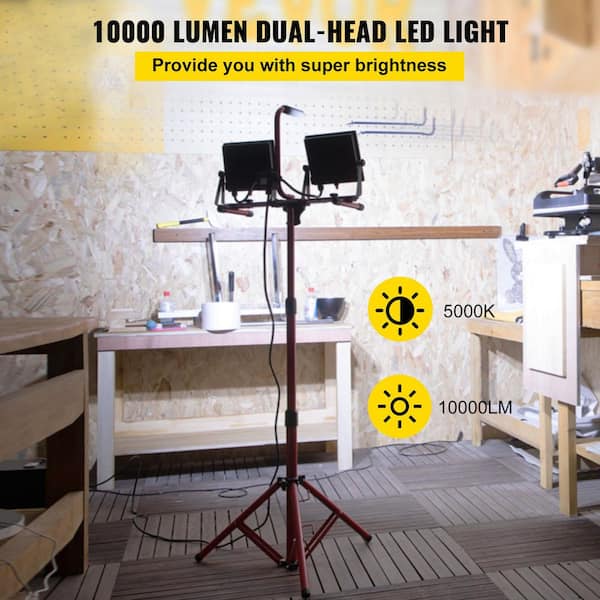 LED Work Light with Stand, 10000 Lumen Dual-Head, 27.6 in.-68.1 in. Adjustable Tripod, IP65 Waterproof, 5000K