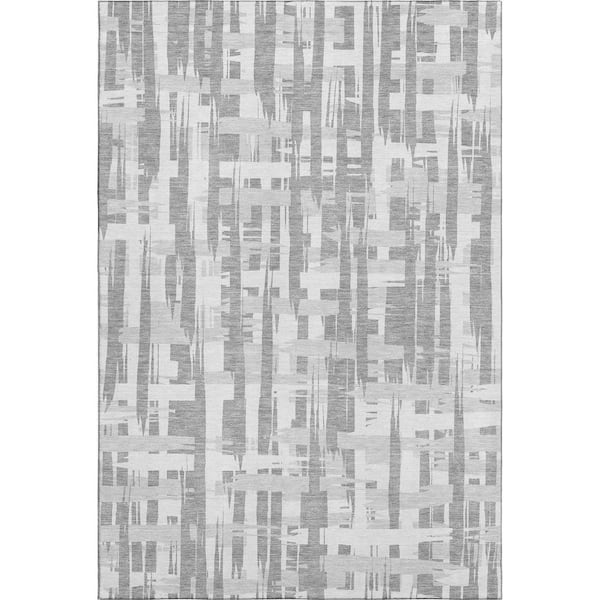 Mayfield Premium Machine Washable Abstract AMF1849 Gray 9 ft. x 12 ft. Area Rug