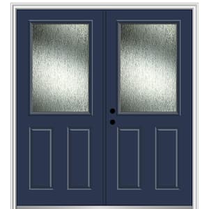 64 in. x 80 in. Right-Hand Inswing Rain Glass Naval Fiberglass Prehung Front Door on 4-9/16 in. Frame