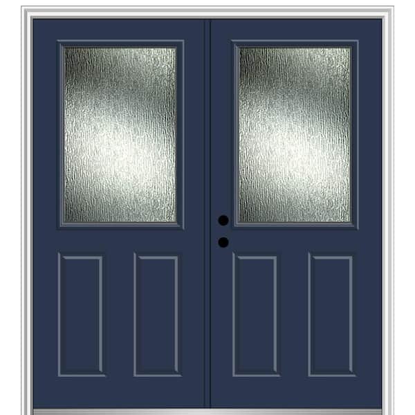 MMI Door 72 in. x 80 in. Right-Hand Inswing Rain Glass Naval Fiberglass Prehung Front Door on 4-9/16 in. Frame