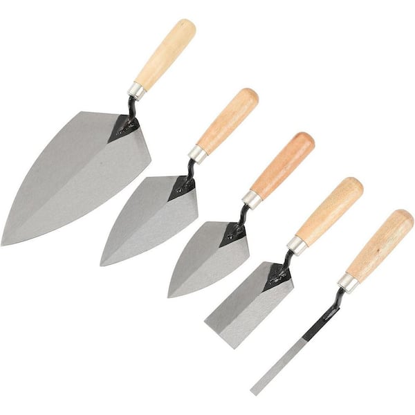 11 x 6 Mason Set Carbon Steel Trowel with Wooden Handle Bricklaying Pointing Margin 5 Pieces