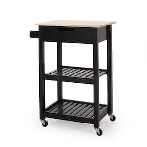 Black Wood Kitchen Cart with Cabinets