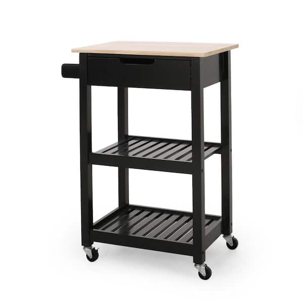 Unbranded Black Wood Kitchen Cart with Cabinets